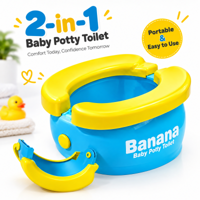 2-in-1 Portable Banana Baby Potty Training Toilet – Foldable Travel Potty Chair & Toilet Seat Reducer with Disposable Bags, Non-Toxic Anti-Slip Design for Toddlers & Travel
